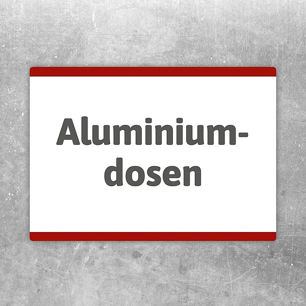 Aluminiumdosen Aufkleber mit klarer Beschriftung für Sammelbehälter und Mülltrennung.