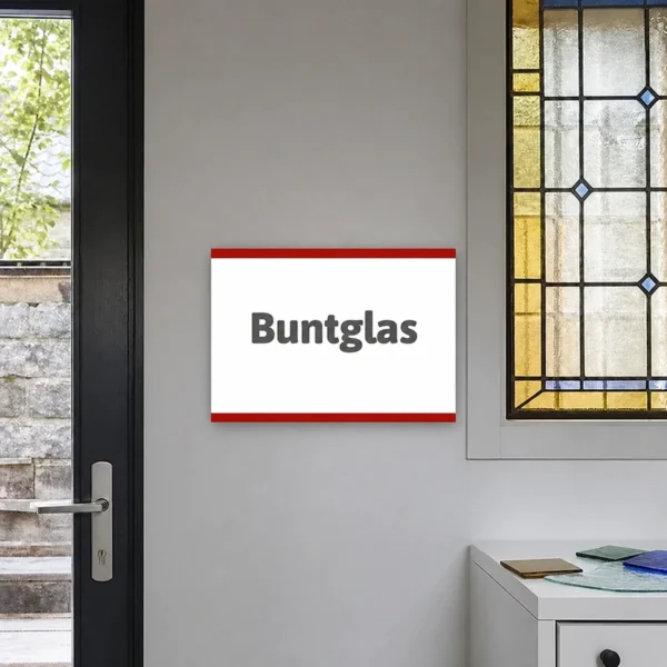 Dekoratives Buntglas Schild als Wanddekoration in einem modernen Innenraum