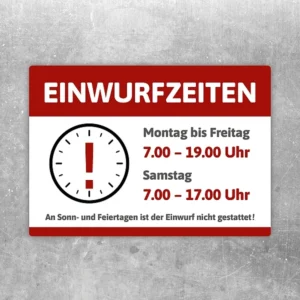 Einwurfzeiten Aufkleber für Glascontainer mit Zeitangaben für Montag bis Samstag.