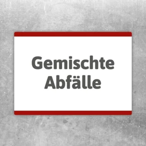Gemischte Abfälle Aufkleber mit klarer Beschriftung für Sammelbehälter und Entsorgungsbereiche.