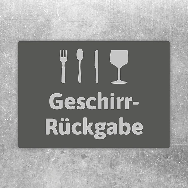 Geschirr-Rückgabe Aufkleber mit Bestecksymbolen und deutlichem Hinweistext für Gastronomie und Selbstbedienung.