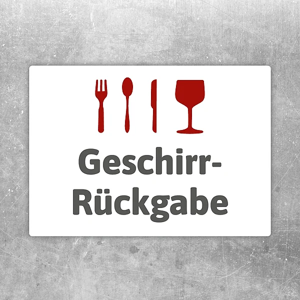 Geschirrrückgabe Aufkleber mit Besteck- und Glasmotiv für Mensa, Kantine und Küche