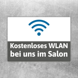 WLAN Hinweisaufkleber mit Symbol und Text: Kostenloses WLAN bei uns im Salon.