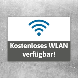 Hinweisaufkleber mit WLAN-Symbol und dem Text Kostenloses WLAN verfügbar.