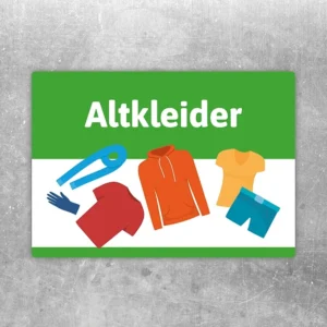 Altkleider Aufkleber mit farbigem Motiv für Sammelstelle und Textilcontainer