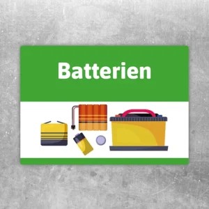 Batterien Aufkleber mit Sammelstellen-Motiv zur klaren Kennzeichnung von Altbatterien.