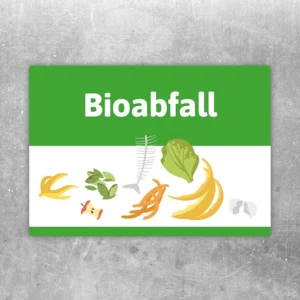 Bioabfall Aufkleber mit grünem Motiv und klarer Kennzeichnung für Mülltrennung