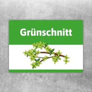 Grünschnitt Aufkleber mit Astmotiv zur Kennzeichnung von Grünabfällen und Sammelstellen.