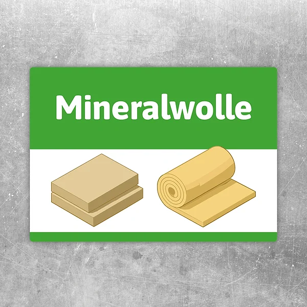Mineralwolle Aufkleber zur eindeutigen Kennzeichnung von Entsorgung und Sammlung.