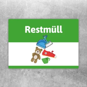 Restmüll Aufkleber querformat mit klarer Kennzeichnung für den Restmüllbehälter.
