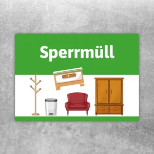 Sperrmüll Aufkleber mit Symbolen für Möbel und andere sperrige Abfälle.