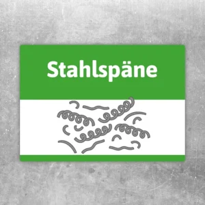 Stahlspäne Aufkleber mit grün-weiß-grauem Motiv zur Kennzeichnung von Sammelstellen.