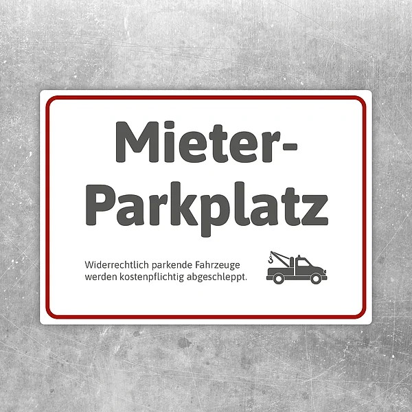 Aufkleber mit Hinweis Mieterparkplatz und Abschleppsymbol für reservierte Stellflächen.