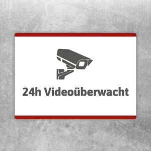 Aufkleber 24h videoüberwacht mit gut lesbarem Motiv „24h videoüberwacht“
