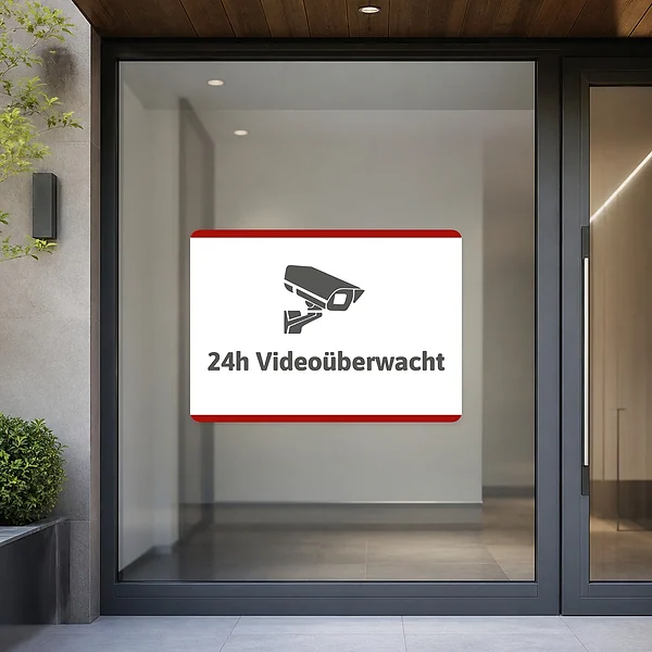 Aufkleber 24h videoüberwacht am passenden Einsatzort – KI-generiertes Anwendungsbeispiel
