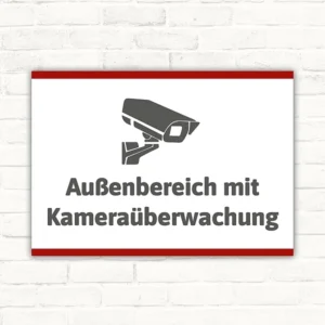Schild Außenbereich mit Kameraüberwachung mit gut lesbarem Motiv „Außenbereich mit Kameraüberwachung“