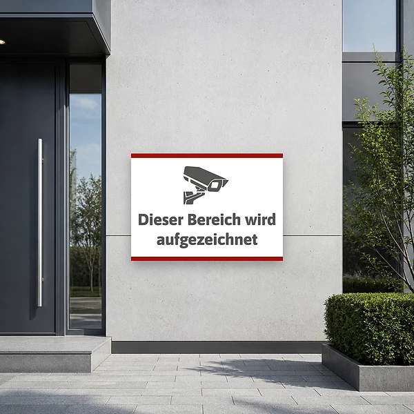 Schild Dieser Bereich wird aufgezeichnet am passenden Einsatzort – KI-generiertes Anwendungsbeispiel