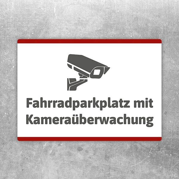 Aufkleber Fahrradparkplatz mit Kameraüberwachung mit gut lesbarem Motiv „Fahrradparkplatz mit Kameraüberwachung“