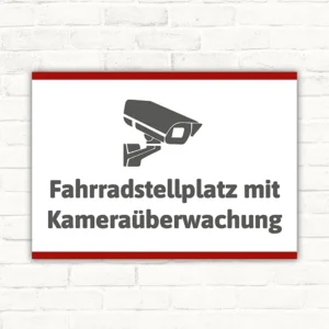 Schild Fahrradstellplatz mit Kameraüberwachung mit gut lesbarem Motiv „Fahrradstellplatz mit Kameraüberwachung“