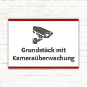 Schild Grundstück mit Kameraüberwachung mit gut lesbarem Motiv „Grundstück mit Kameraüberwachung“