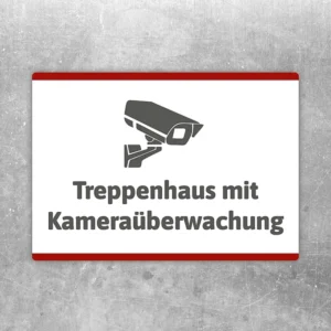 Aufkleber Treppenhaus mit Kameraüberwachung mit gut lesbarem Motiv „Treppenhaus mit Kameraüberwachung“