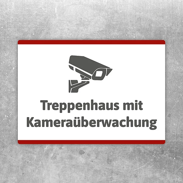 Aufkleber Treppenhaus mit Kameraüberwachung mit gut lesbarem Motiv „Treppenhaus mit Kameraüberwachung“
