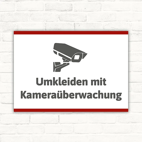 Schild Umkleiden mit Kameraüberwachung mit gut lesbarem Motiv „Umkleiden mit Kameraüberwachung“