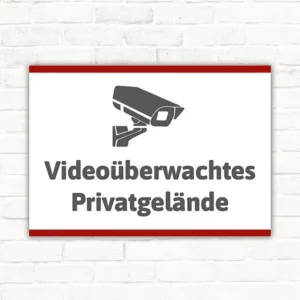 Schild Videoüberwachtes Privatgelände mit gut lesbarem Motiv „Videoüberwachtes Privatgelände“