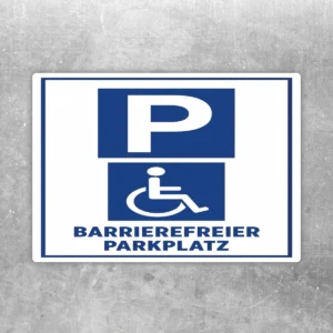 Barrierefreier Parkplatz Aufkleber in Weiß und Blau mit Piktogramm für reservierte Stellplätze und klare Parkplatzkennzeichnung.