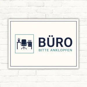 Büro Bitte anklopfen Schild mit Büro-Icon und großem Text, modernes Hinweisschild für die Tür.