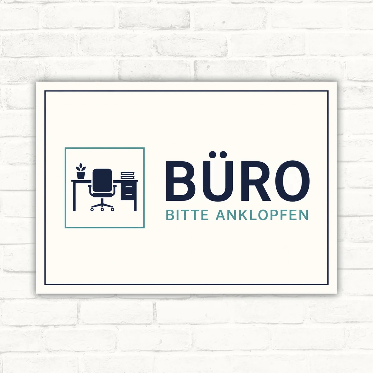 Büro Bitte anklopfen Schild mit Büro-Icon und großem Text, modernes Hinweisschild für die Tür.