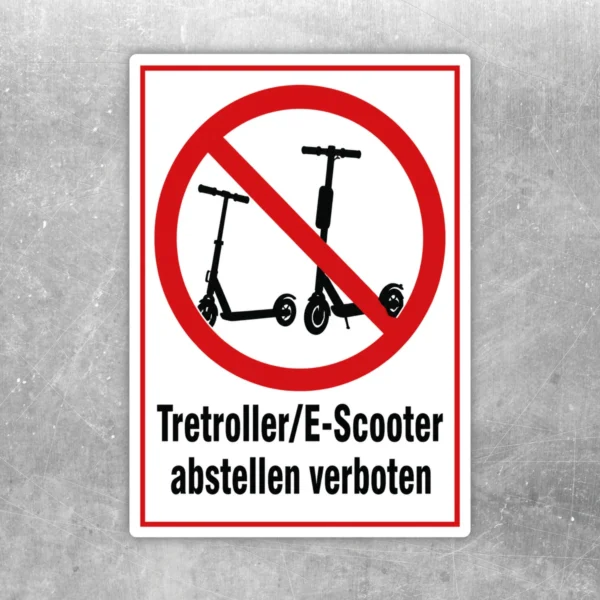 Tretroller/E-Scooter abstellen verboten Aufkleber mit rotem Verbotssymbol für Eingänge und Zufahrten.