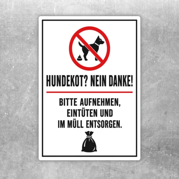 Hundekot? Nein Danke! Aufkleber mit rotem Verbotssymbol und Hund, für klare Hinweise an Zaun oder Eingang.