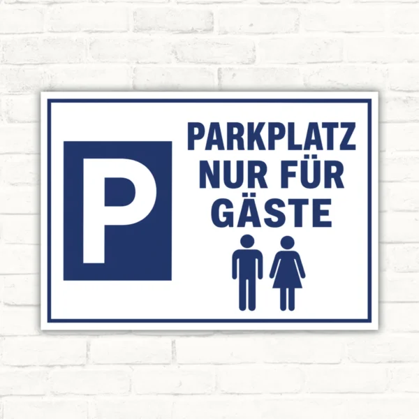 Parkplatz nur für Gäste Schild mit blauem Piktogramm, klarer Beschriftung und Produkttext für Besucherparkplätze.