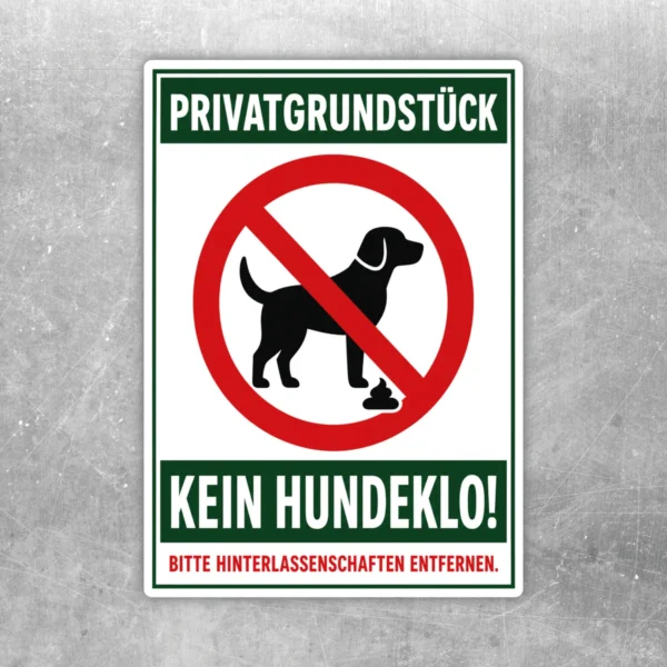 Hundeverbotsschild Privatgrundstück Aufkleber mit rotem Verbotssymbol und Hund, Text Kein Hundeklo, für Zaun oder Eingang.