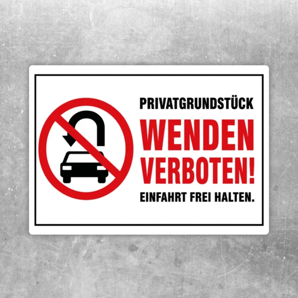 Wenden verboten Aufkleber mit rotem Verbotskreis, Auto-Symbol und dem Hinweis Einfahrt frei halten auf weißem Hintergrund.