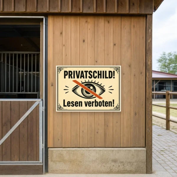KI-generiertes Anwendungsbeispiel: Privatparkplatz Schild mit „Parken verboten“ am Hauseingang, gut sichtbar an der Einfahrt montiert.