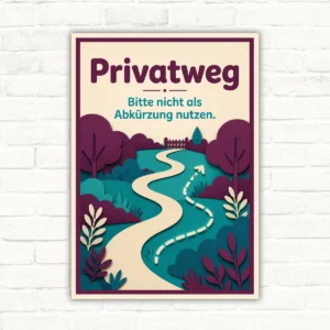Privatweg Schild – bitte nicht als Abkürzung nutzen mit gut lesbarem Motiv und klarer Beschriftung als bedrucktes Schild aus Aluminium-Verbundplatte.