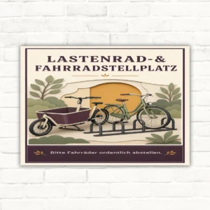 Fahrradstellplatz Schild „Lastenrad- & Fahrradstellplatz“ ordentlich abstellen mit gut lesbarem Motiv und klarer Beschriftung als bedrucktes Schild aus Aluminium-Verbundplatte.