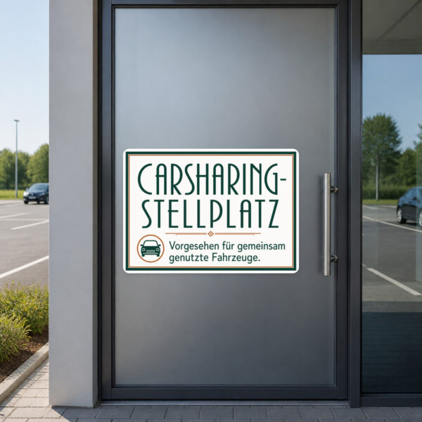 KI-generiertes Anwendungsbeispiel: Carsharing-Stellplatz Aufkleber mit Retro-Auto auf cremefarbenem Parkplatzmotiv.