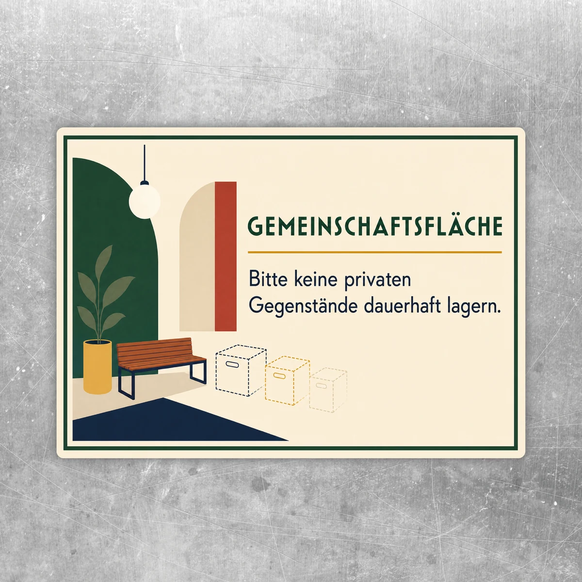 Gemeinschaftsfläche Aufkleber im Querformat mit Hinweis, keine privaten Gegenstände dauerhaft zu lagern.