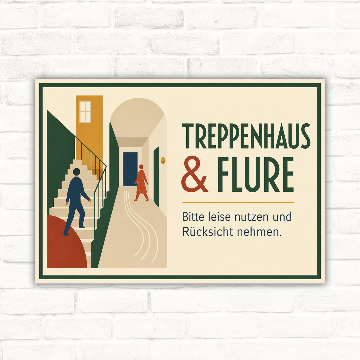 Treppenhaus & Flure Schild – Bitte leise nutzen und Rücksicht nehmen mit gut lesbarem Motiv und klarer Beschriftung als bedrucktes Schild aus Aluminium-Verbundplatte.