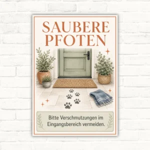 Saubere Pfoten Schild – Bitte Verschmutzungen im Eingangsbereich vermeiden mit gut lesbarem Motiv und klarer Beschriftung als bedrucktes Schild aus Aluminium-Verbundplatte.