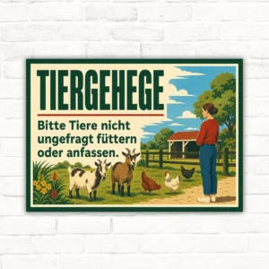 Tiergehege Schild „Bitte Tiere nicht ungefragt füttern oder anfassen“ mit gut lesbarem Motiv und klarer Beschriftung als bedrucktes Schild aus Aluminium-Verbundplatte.