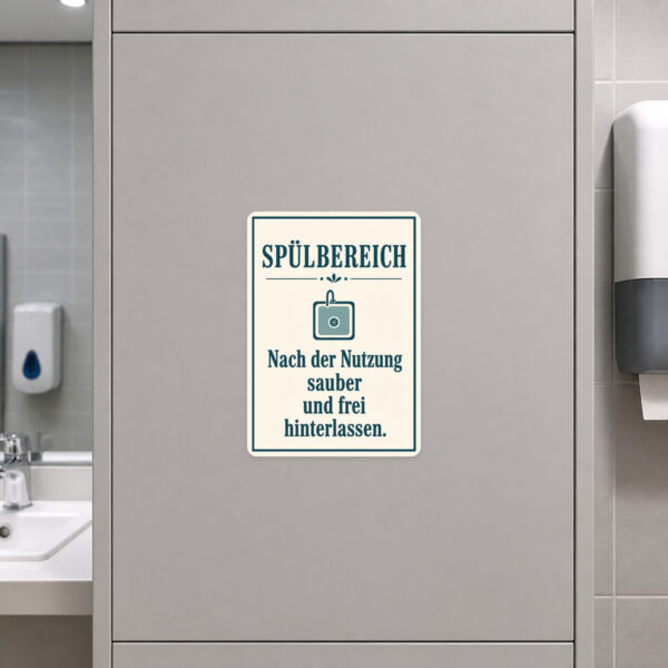 KI-generiertes Anwendungsbeispiel: Spülbereich Aufkleber neben einer Küchenspüle als freundlicher Sauberkeitshinweis.