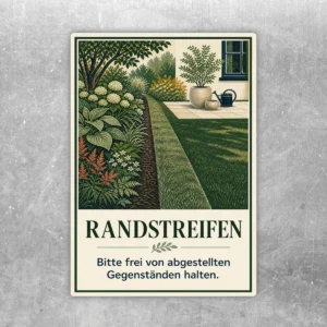 Randstreifen freihalten Aufkleber mit Gartenmotiv und Text Bitte frei von abgestellten Gegenständen halten.