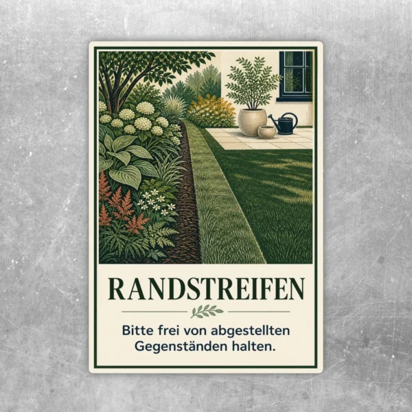 Randstreifen freihalten Aufkleber mit Gartenmotiv und Text Bitte frei von abgestellten Gegenständen halten.