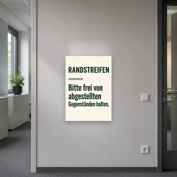 KI-generiertes Anwendungsbeispiel: Randstreifen freihalten Schild mit Gartenmotiv und Hinweis gegen abgestellte Gegenstände.