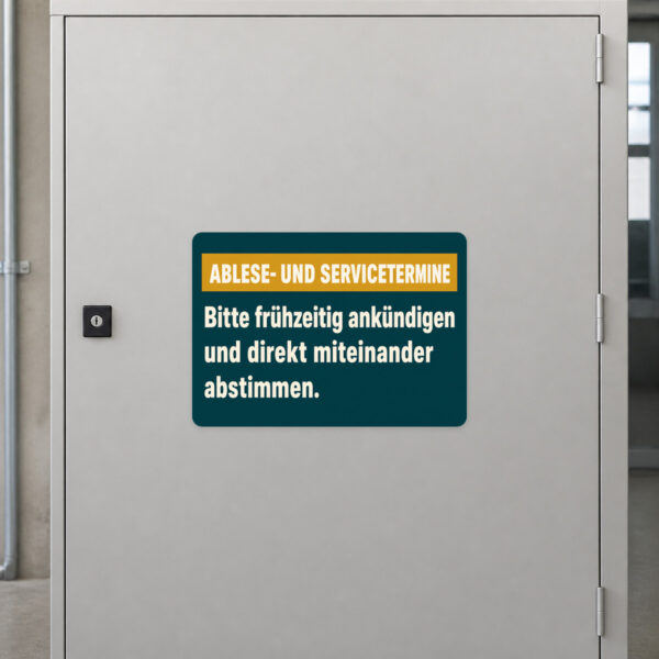 KI-generiertes Anwendungsbeispiel: Aufkleber Ablese- und Servicetermine mit Personen bei Terminabstimmung.