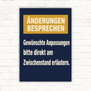 Änderungen besprechen Schild – Anpassungen am Zwischenstand erläutern mit gut lesbarem Motiv und klarer Beschriftung als bedrucktes Schild aus Aluminium-Verbundplatte.